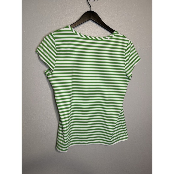 J McLaughlin Shirt Womens Size XL Green Stripe Tee Stretch Scoop Neck - Picture 6 of 6